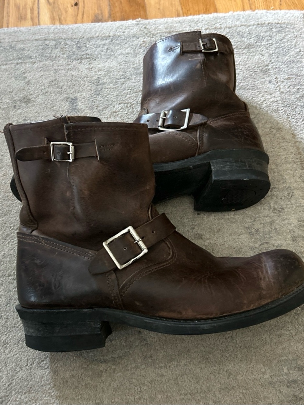 Frye Brown Leather Harness Engineer Boots